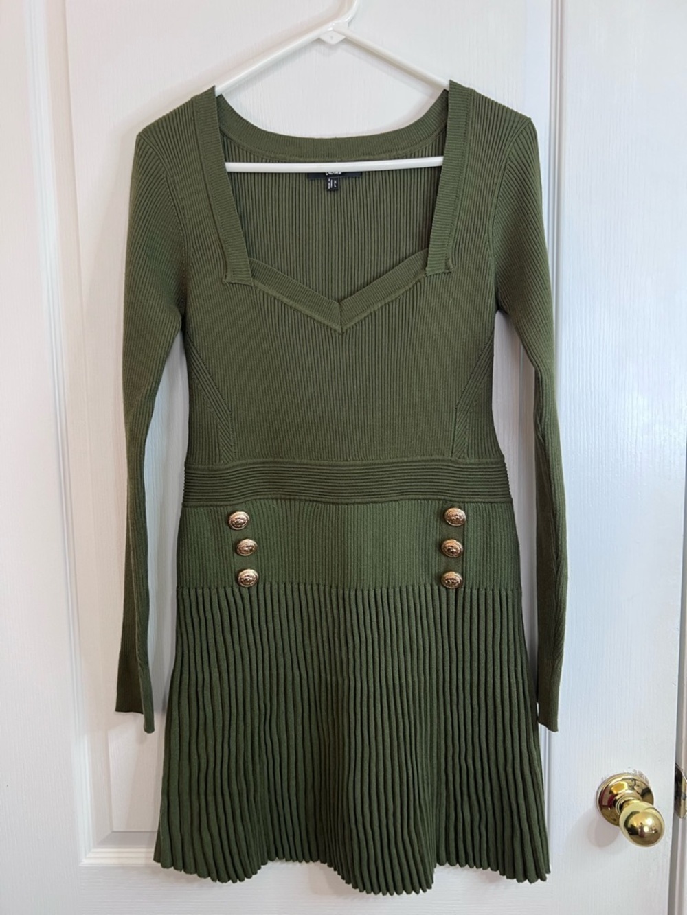Lulu's Olive Green Ribbed Knit Long-Sleeve Fit & Flare Dress size XL - Picture 2 of 11